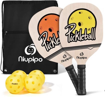 niupipo Wood Pickleball Paddles, Wooden Pickleball Set with 1 Carry Bag and Balls, 7-ply Basswood, Pickleball Rackets with Ergonomic Cushion Grip, Pickleball Rackets, Yellow and Orange.jpg